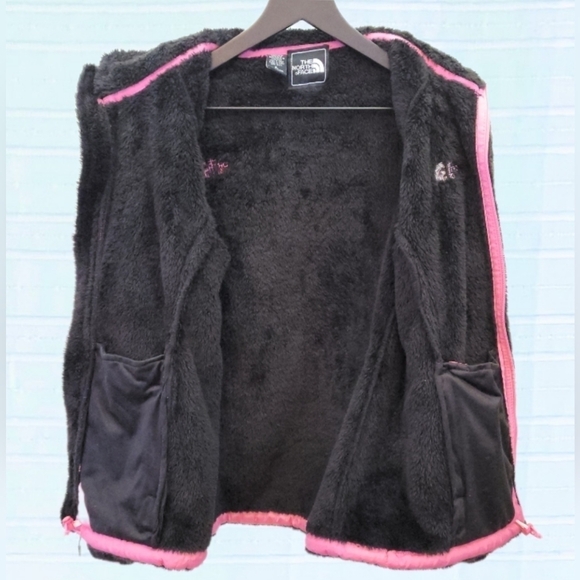 THE NORTH FACE Fleece Teddy Jacket Black w Pink Accents Girls Size XL - Picture 7 of 8
